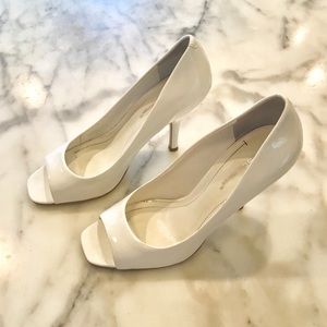 BCBGeneration White Patent Leather Open-Toe Pumps